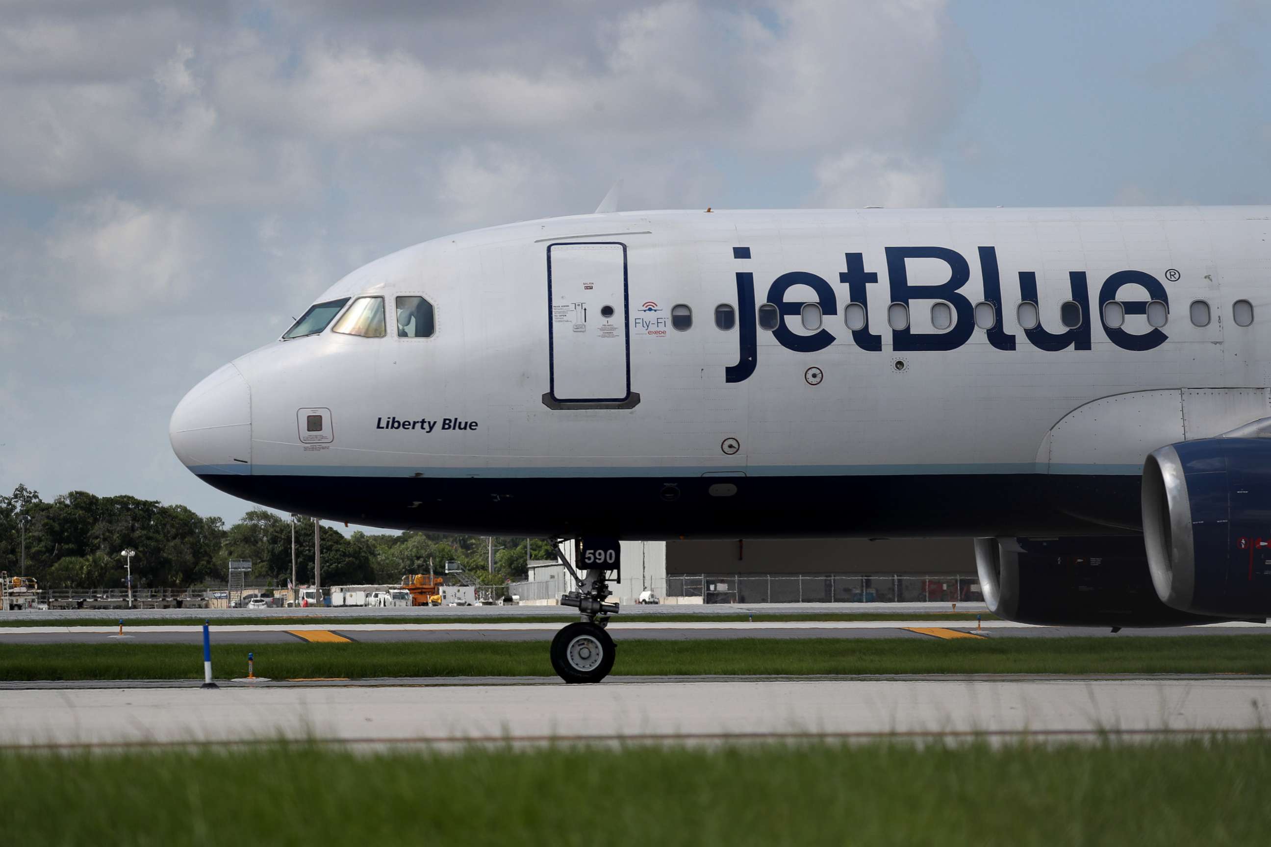 PHOTO: A JetBlue plane prepares to take off from the Fort Lauderdale-Hollywood International Airport on July 16, 2020, in Fort Lauderdale, Fla.
