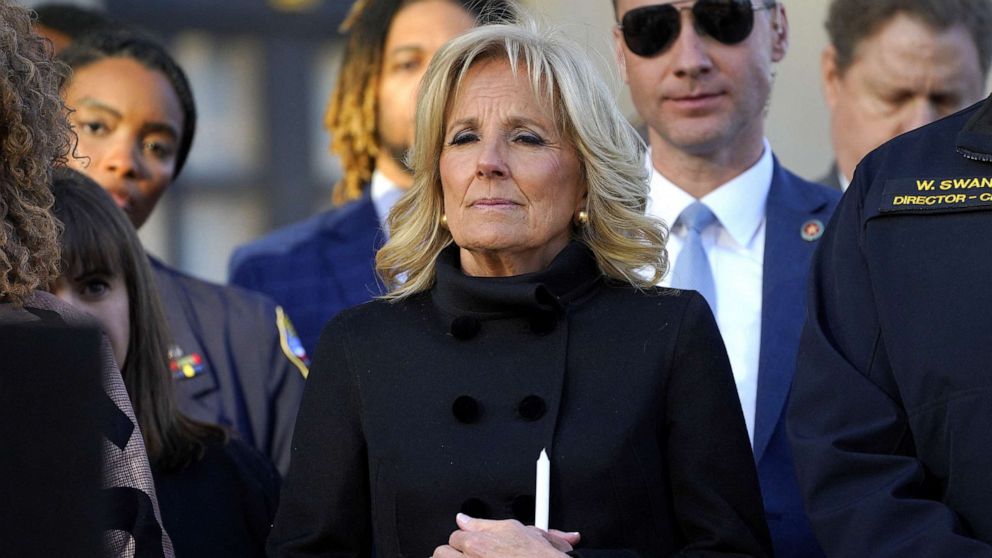 PHOTO: First Lady Jill Biden attends a vigil after a deadly shooting at the Covenant School in Nashville, Tenn., March 29, 2023.