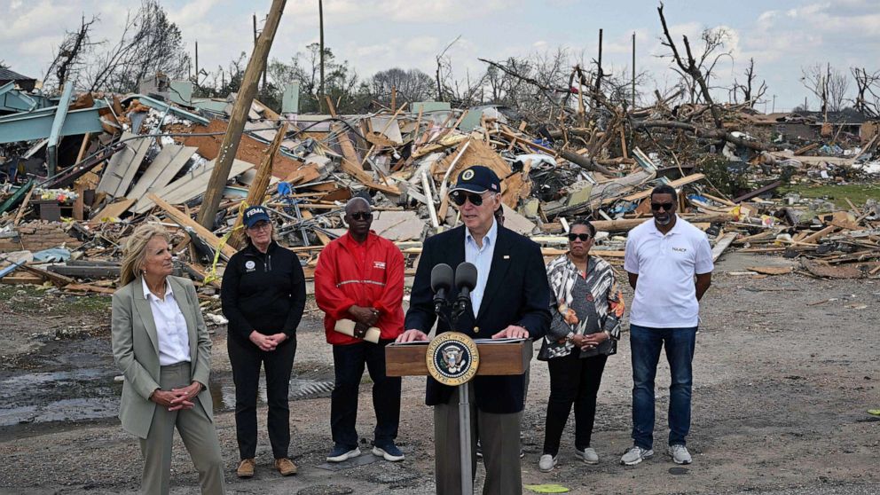 President Joe Biden and first lady Jill Biden pledged federal support after a tornado decimated the Mississippi town. 