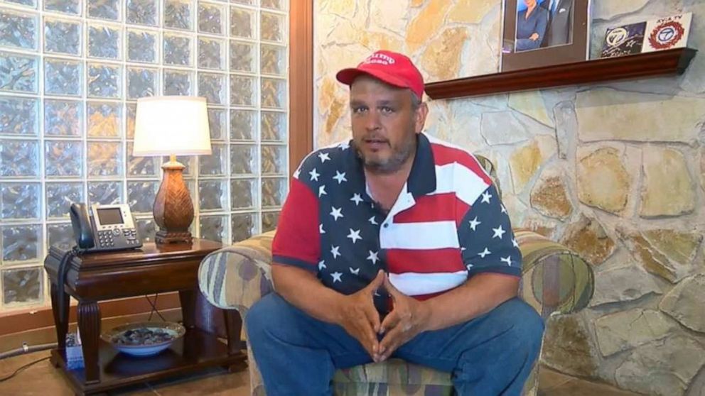 PHOTO: Jim Benvie, spokesperson for The United Constitutional Patriots, speaks to El Paso, Texas, ABC affiliate KVIA about the arrest of the group's leader, Larry Hopkins, on Saturday, April 20, 2019.