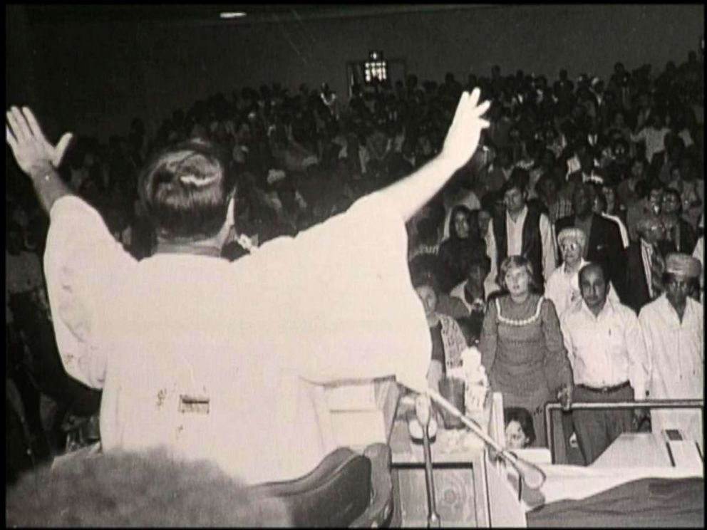 PHOTO: Peoples Temple leader Jim Jones is pictured before a congregation in this undated photo.