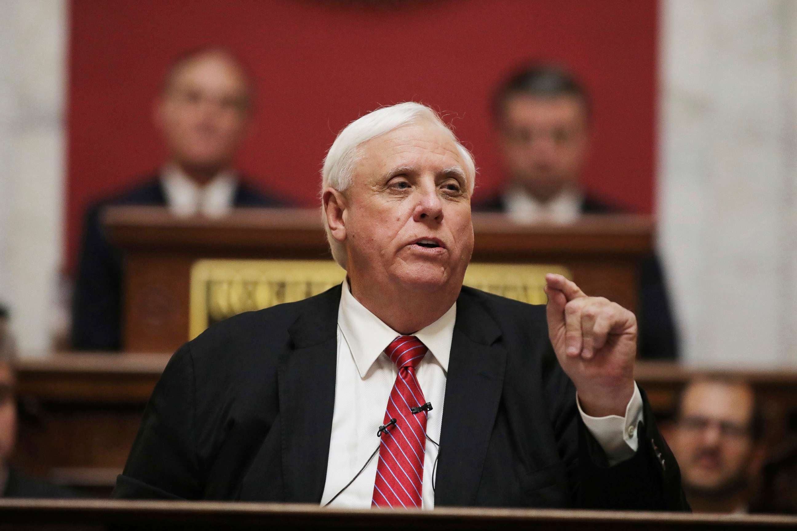 PHOTO: In this Jan. 8, 2020 file photo West Virginia Governor Jim Justice delivers his annual State of the State address in the House Chambers at the state capitol, in Charleston, W.Va.