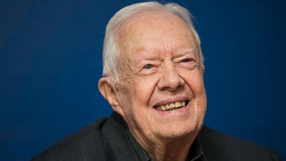 PHOTO: Former President Jimmy Carter smiles during a book signing event in Midtown Manhattan, March 26, 2018, in New York.