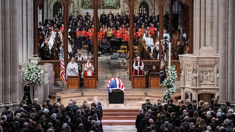 PHOTO: The casket of former President Jimmy Carter arrives at the National Cathedral in Washington for a procession before the funeral on Jan. 9, 2025.