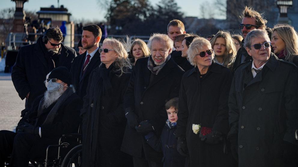 PHOTO: The family former U.S. President Jimmy Carter watch as his casket is carried from the Capitol in Washington, Jan. 9, 2025.