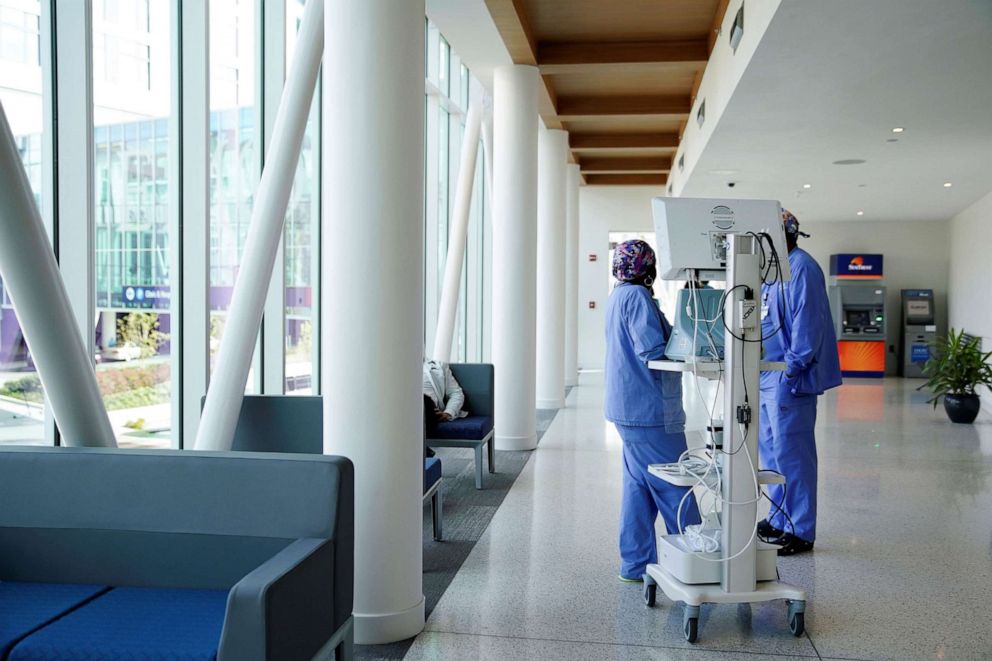 PHOTO: Medical staff are seen inside Emory University Hospital, where former President Jimmy Carter was taken for treatment in Atlanta, Nov. 12, 2019.