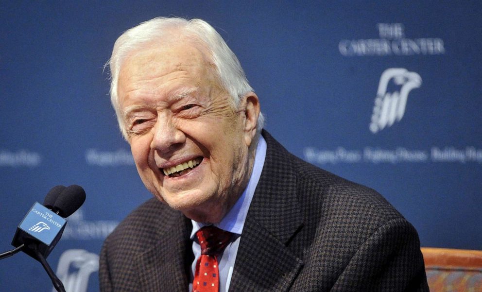 PHOTO: FILE - Former U.S. President Jimmy Carter takes questions from the media during a news conference at the Carter Center in Atlanta, Aug. 20, 2015.