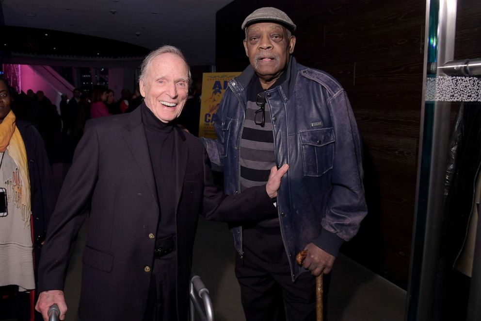 PHOTO: In this Feb. 4, 2020, file photo, Dick Cavett and former boxer and trainer Jimmy Glenn attend the New York premiere of HBO Documentary's "Ali & Cavett" at The Warner Media Theater in New York.