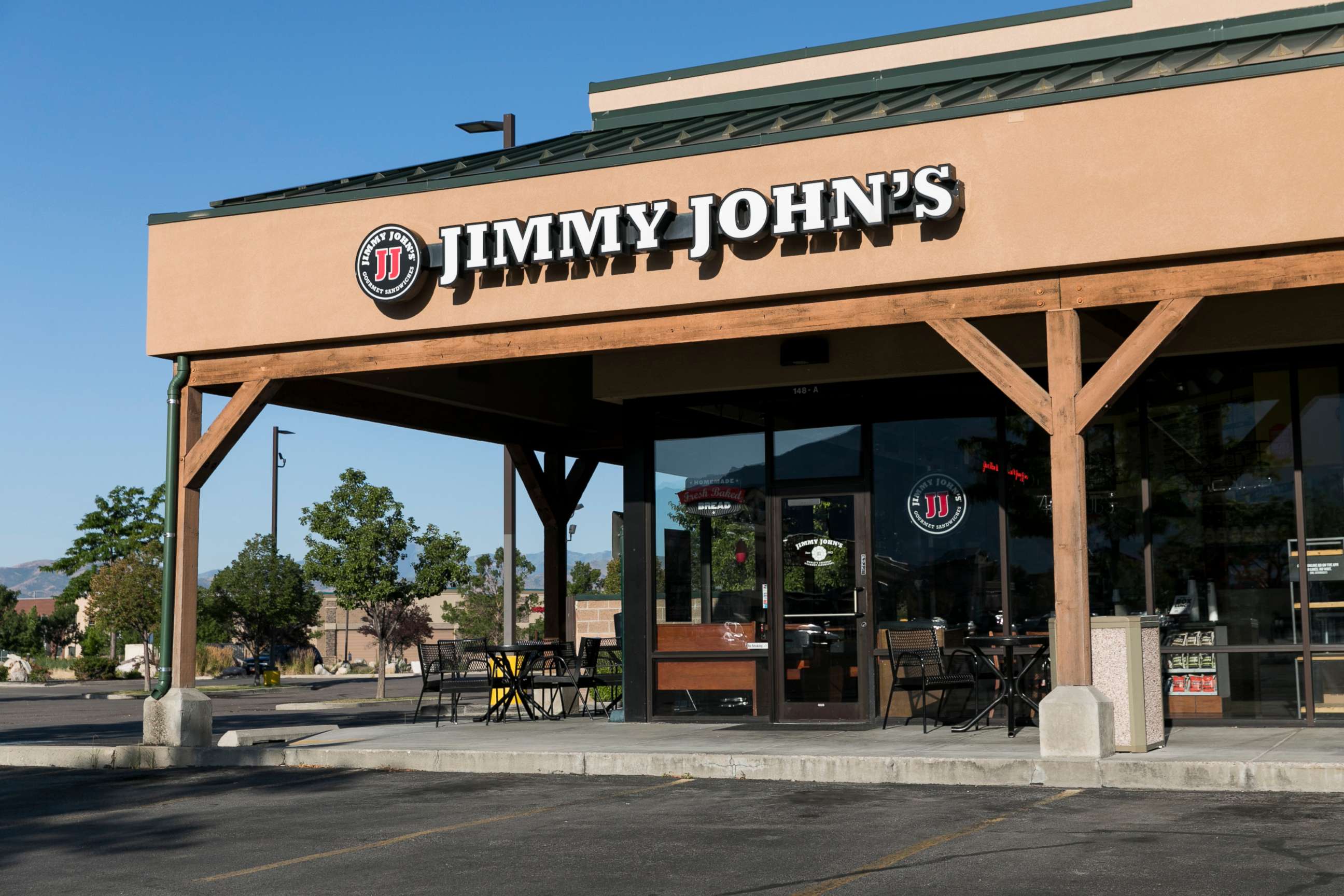 PHOTO: A logo sign outside of a Jimmy John's restaurant location in Draper, Utah on July 28, 2019.