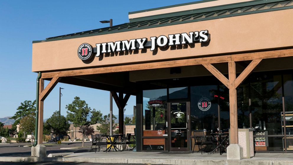 PHOTO: A logo sign outside of a Jimmy John's restaurant location in Draper, Utah on July 28, 2019.