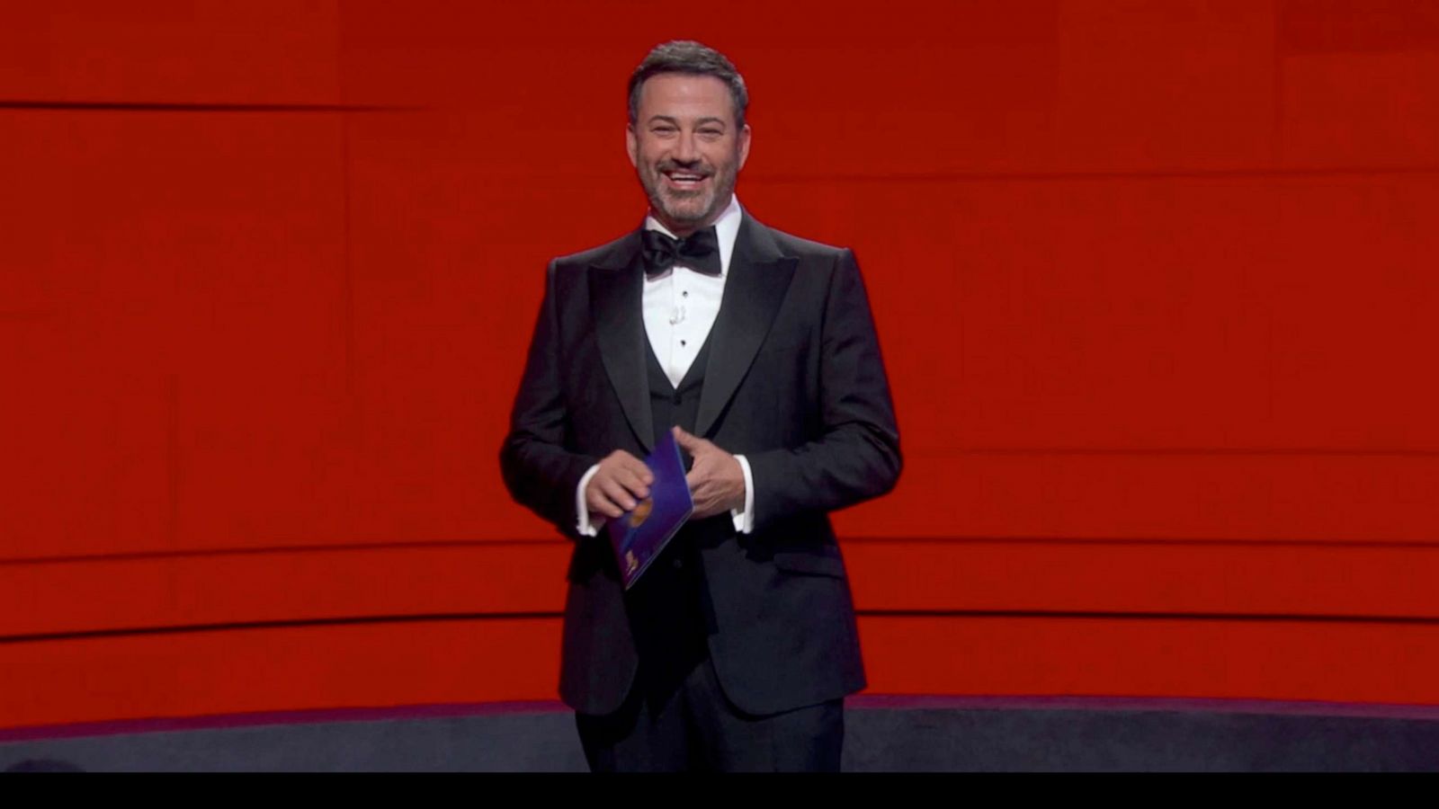 PHOTO: In this screen grab, host Jimmy Kimmel stands in front of a wall of nominees watching remotely during the 72nd Primetime Emmy Awards ceremony held virtually on September 20, 2020.