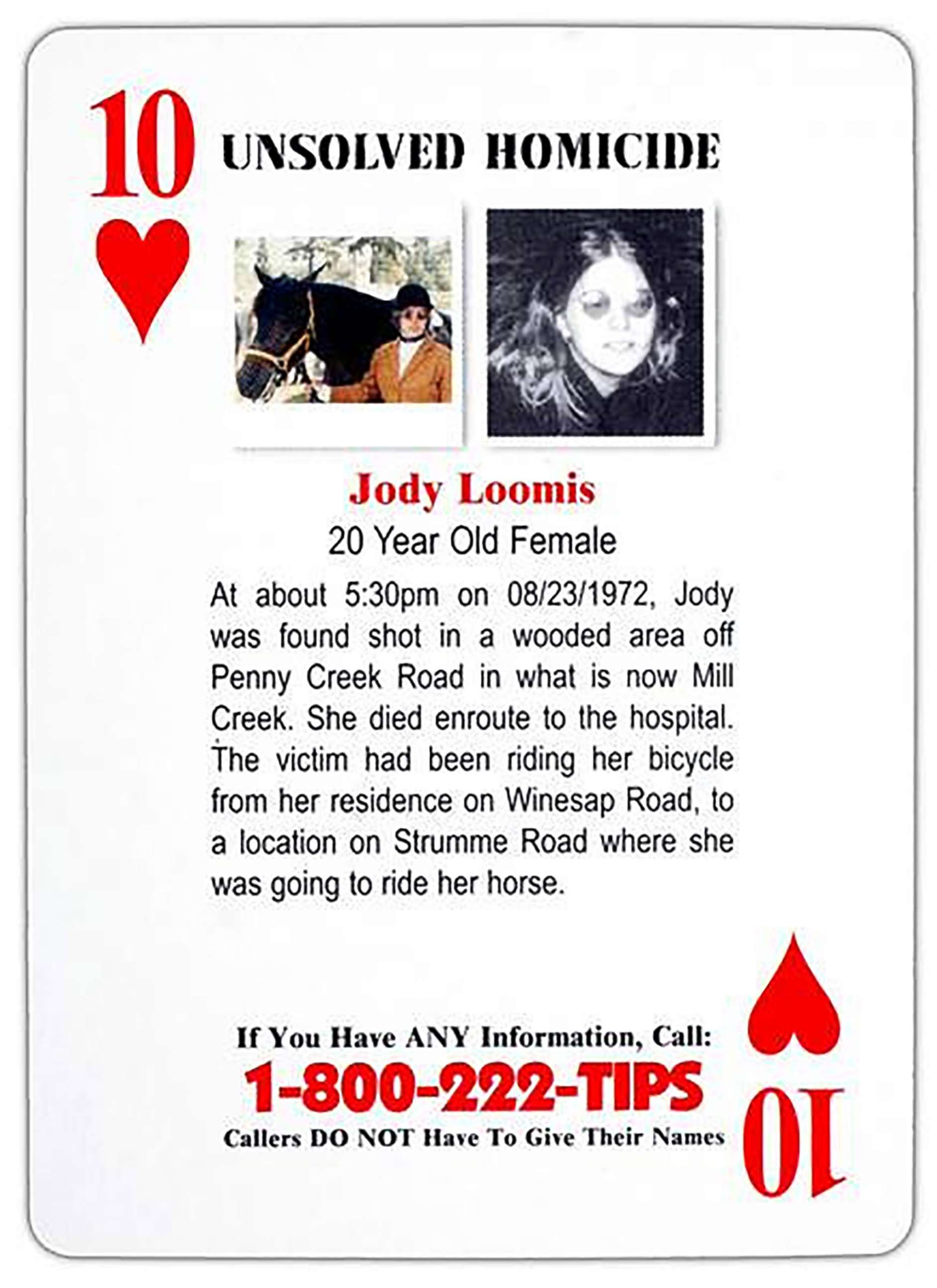 Poster requesting information in the death of Jody Loomis.