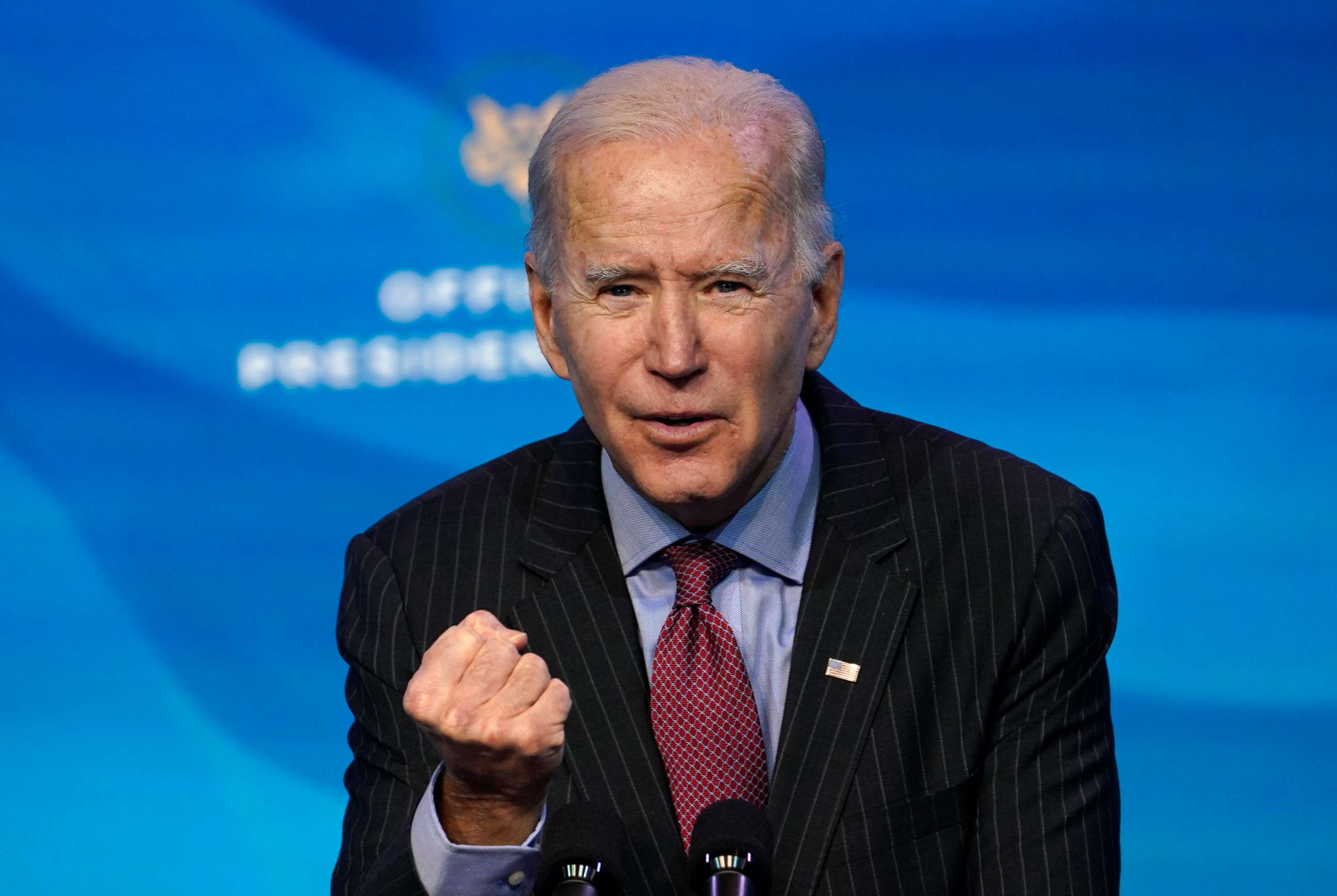 PHOTO: In this Friday, Jan. 8, 2021 file photo, President-elect Joe Biden speaks during an event at The Queen theater in Wilmington, Del., to announce key administration posts.