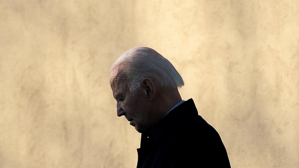 PHOTO: President Joe Biden departs from St. Joseph on the Brandywine Catholic Church, on the day of the anniversary of the death of the President's first wife and daughter who died in a car accident in 1972, in Wilmington, Delaware, Dec. 18, 2024. 