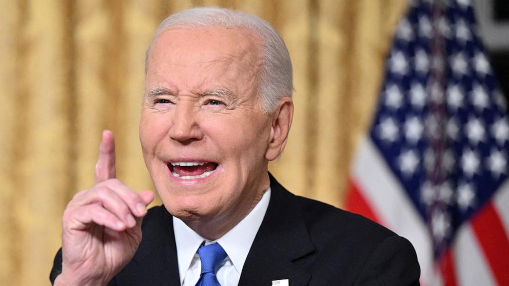 PHOTO: President Joe Biden delivers his farewell address to the nation from the Oval Office of the White House in Washington, Jan. 15, 2025.