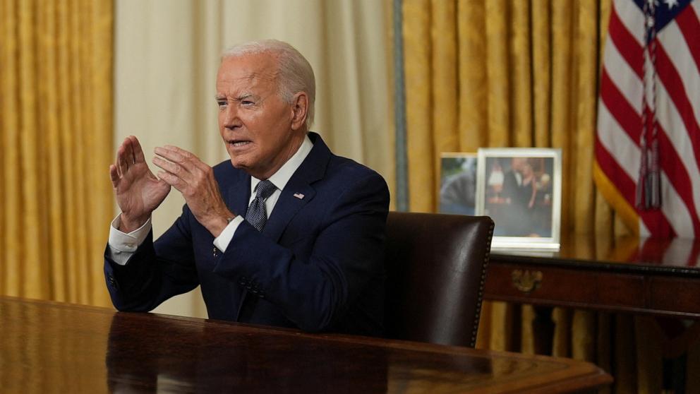 PHOTO: President Joe Biden delivers an address to the nation from the Oval Office of the White House in Washington, July 14, 2024.