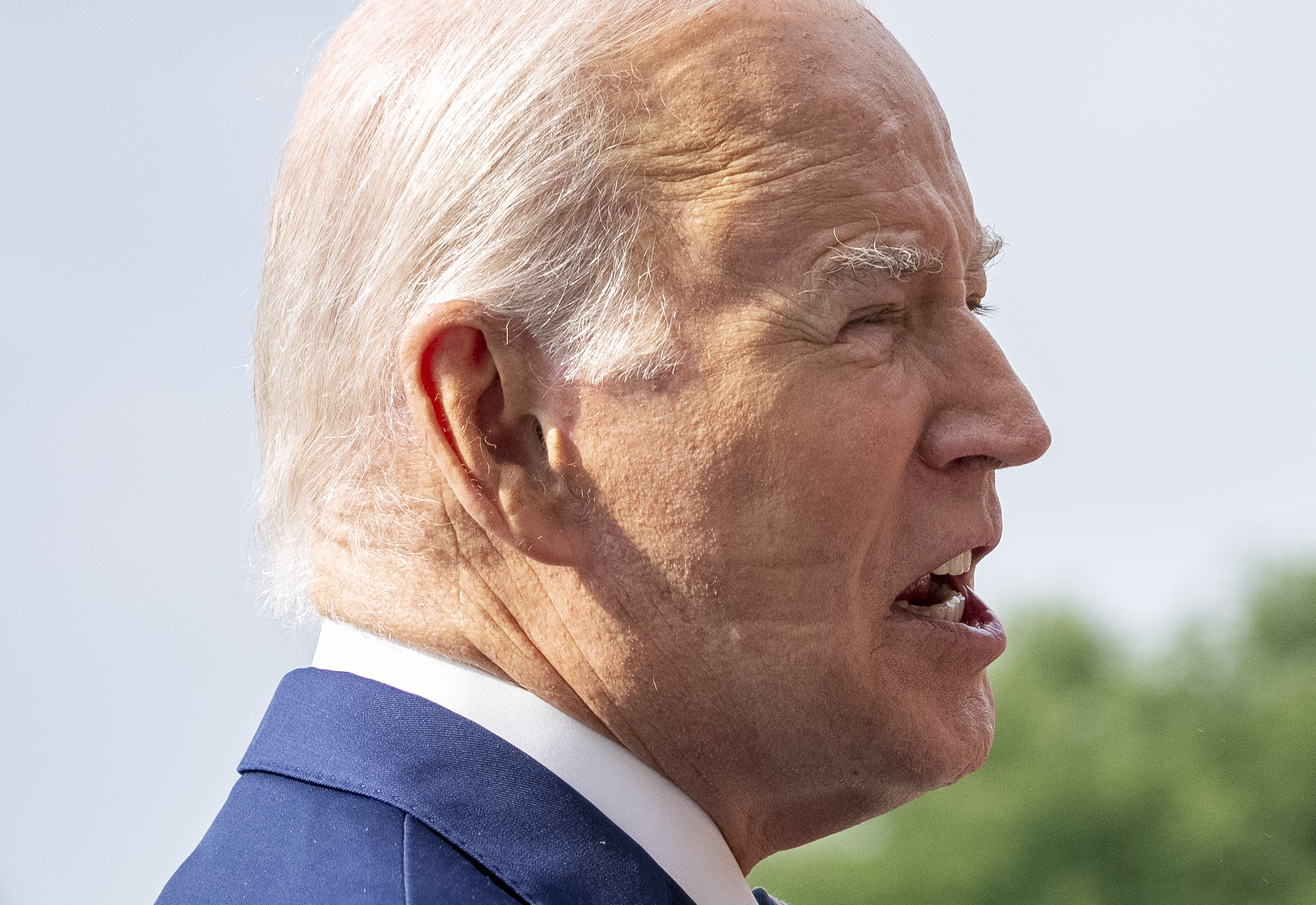 PHOTO: President Joe Biden speaks with members of the media before boarding Marine One on the South Lawn of the White House in Washington, June 28, 2023.