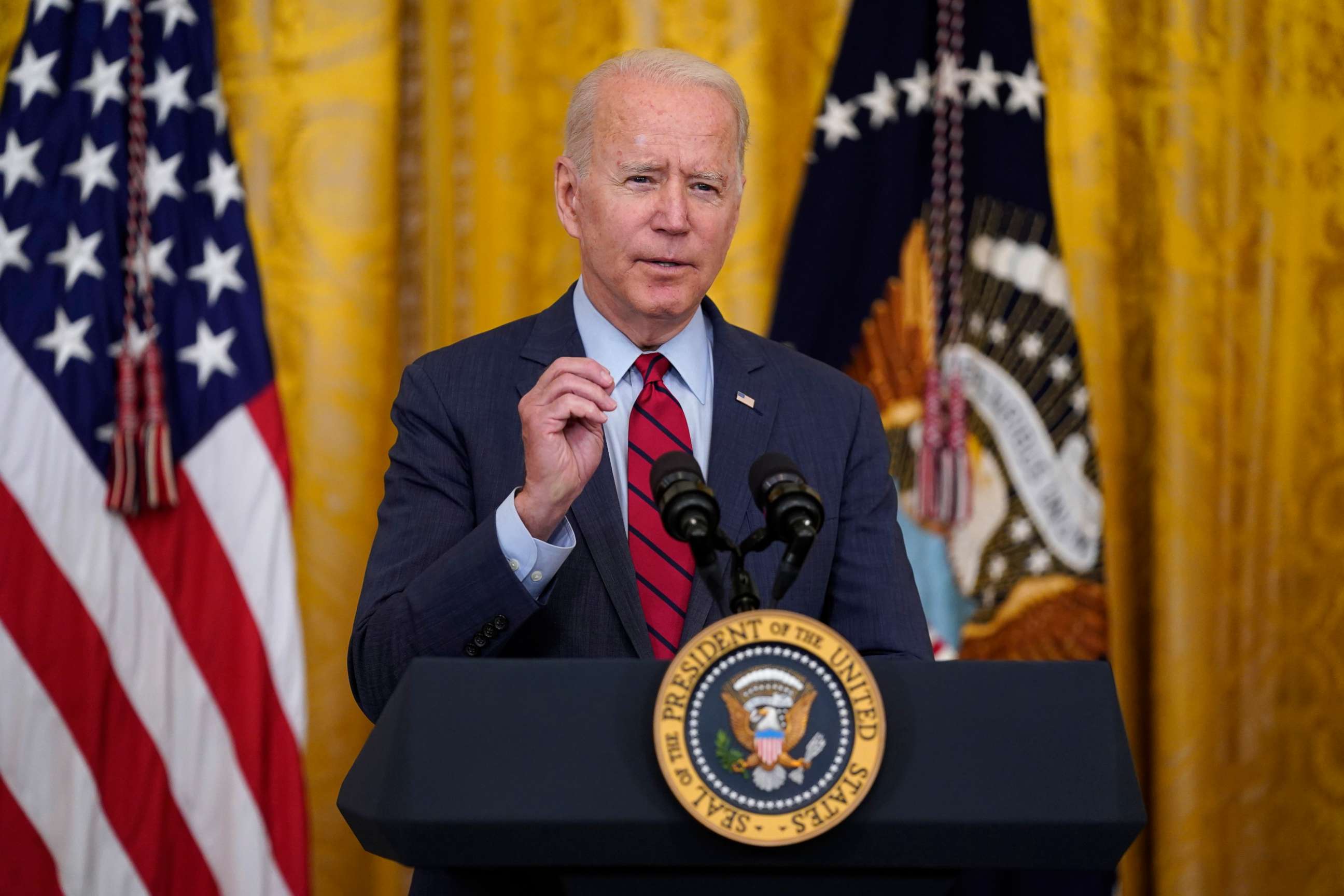 PHOTO: President Joe Biden speaks about infrastructure negotiations, in the East Room of the White House, June 24, 2021, in Washington.