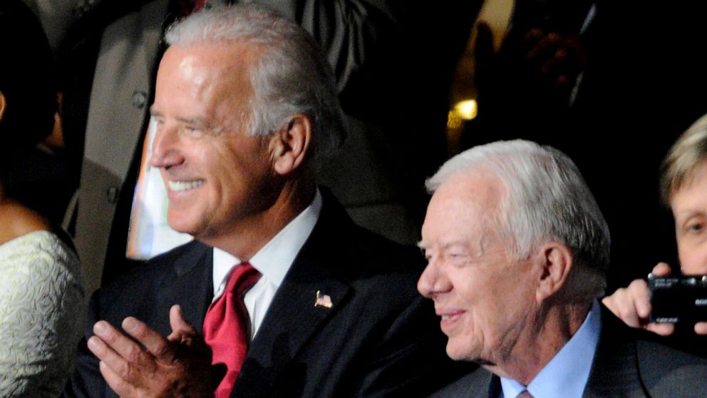 PHOTO: FILE - President Joe Biden and former President Jimmy Carter at the second night of the 2008 Democratic National Convention at the Pepsi Center.