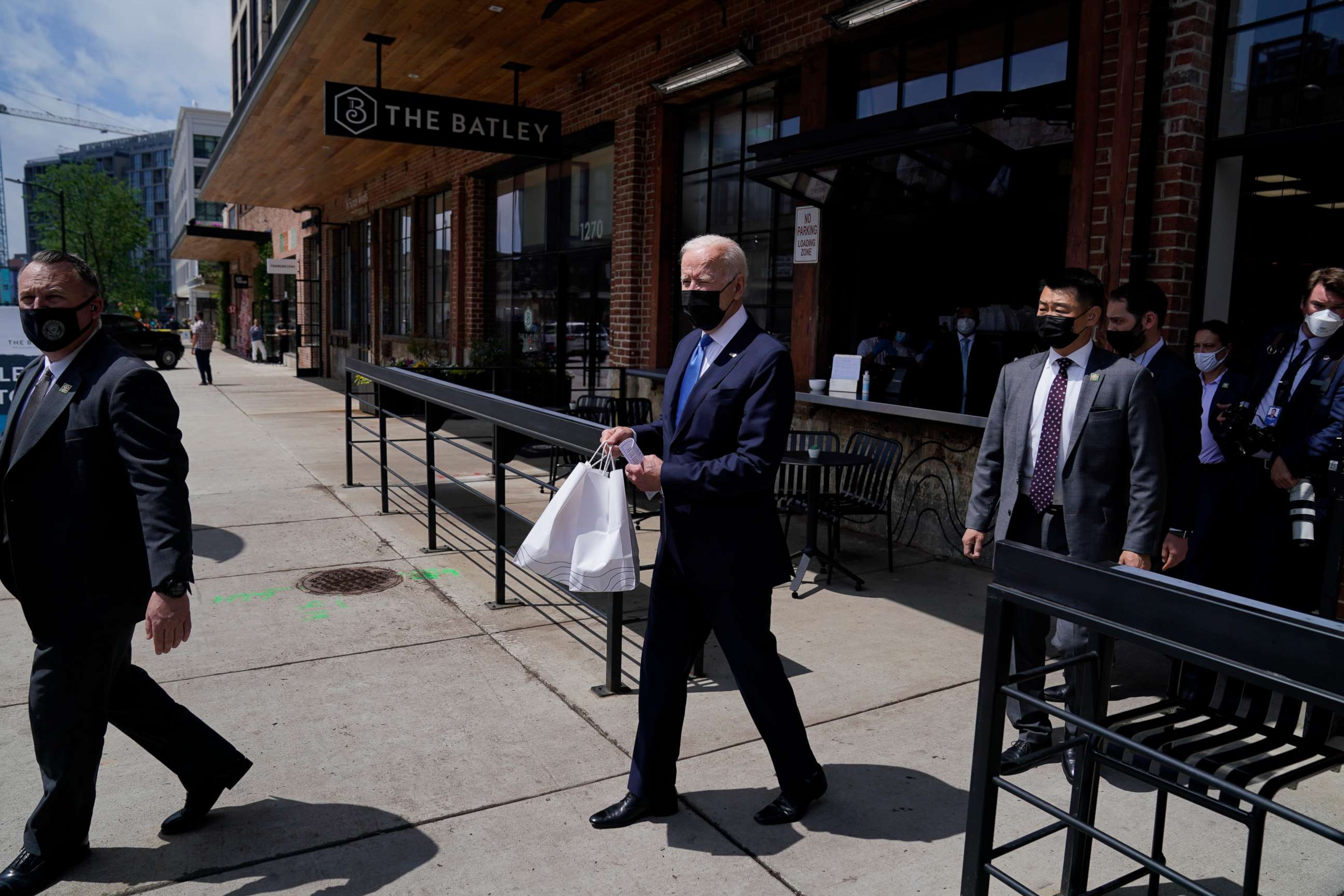 PHOTO: President Joe Biden leaves Taqueria Las Gemelas restaurant, May 5, 2021, in Washington.