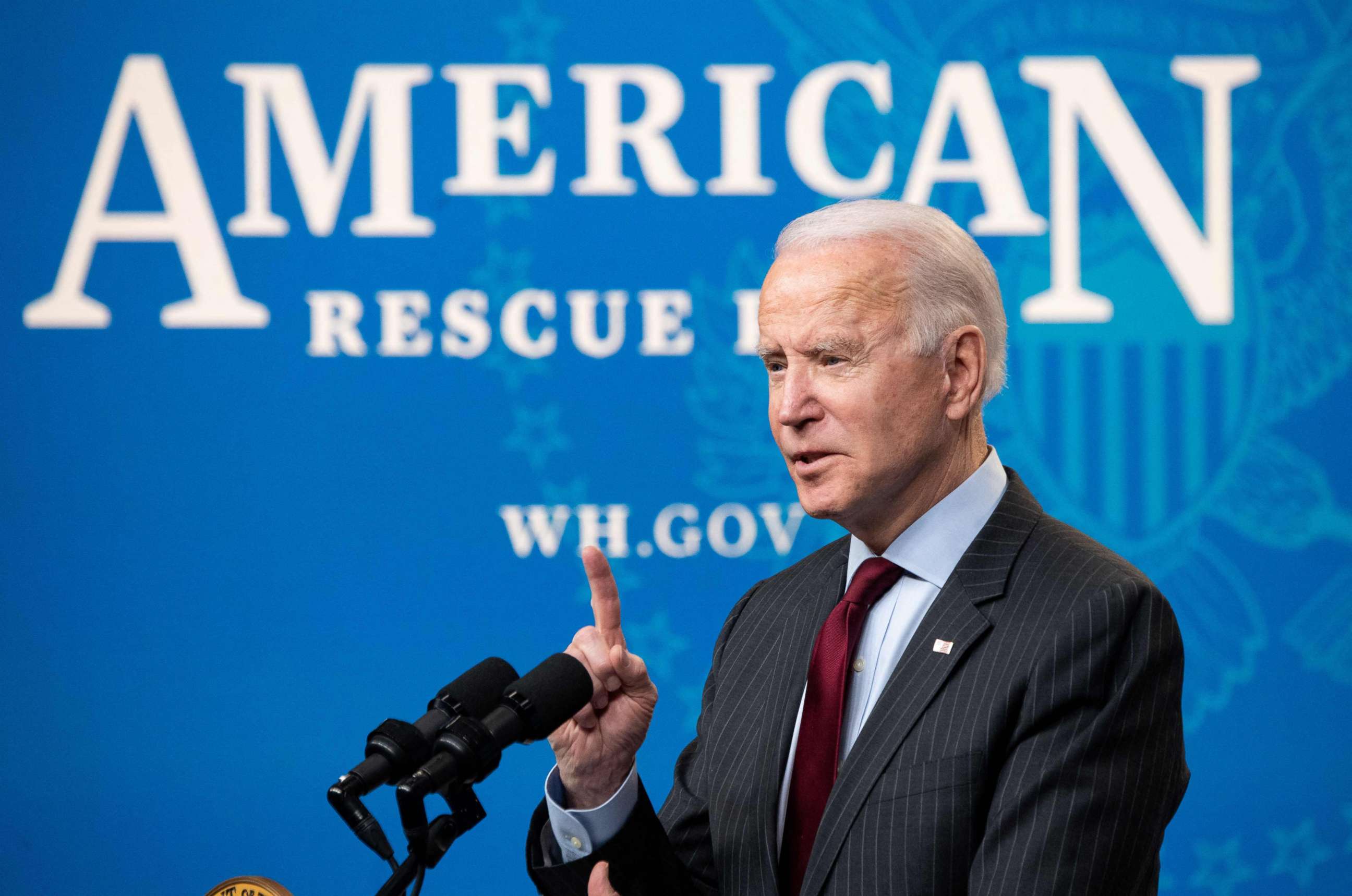PHOTO: President Joe Biden speaks about the American Rescue Plan and the Paycheck Protection Program for small businesses in response to coronavirus, in the Eisenhower Executive Office Building in Washington, D.C., Feb. 22, 2021.