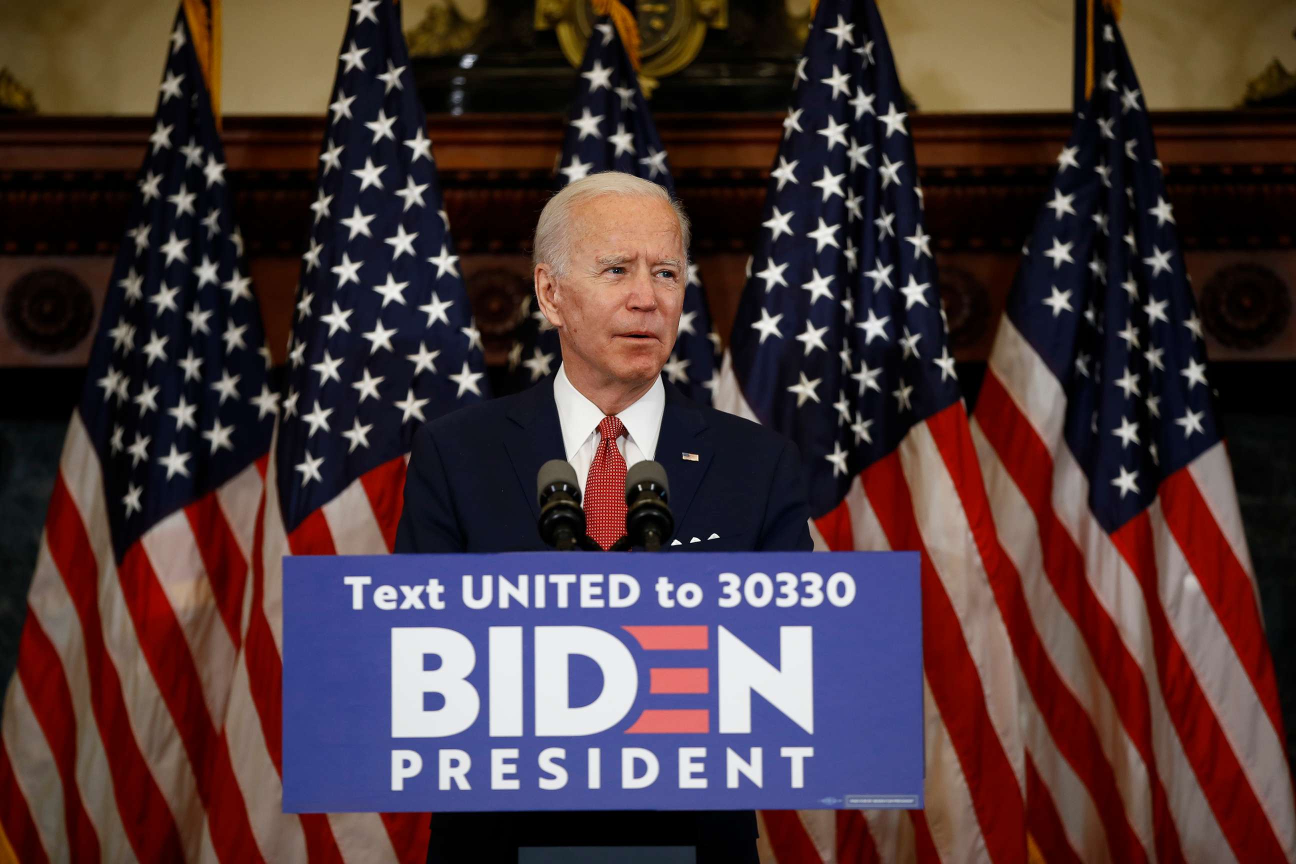 PHOTO: Democratic presidential candidate, former Vice President Joe Biden speaks in Philadelphia, June 2, 2020.