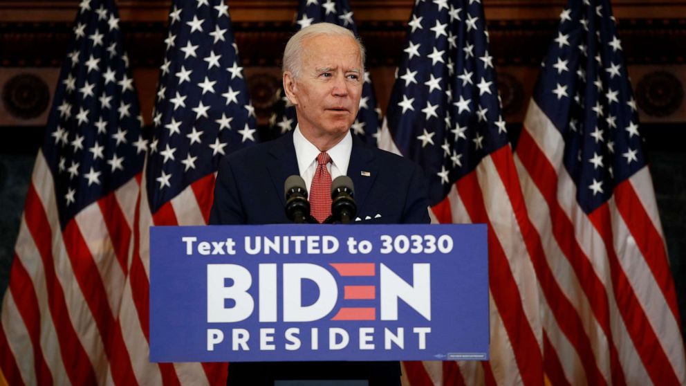 PHOTO: Democratic presidential candidate, former Vice President Joe Biden speaks in Philadelphia, June 2, 2020.