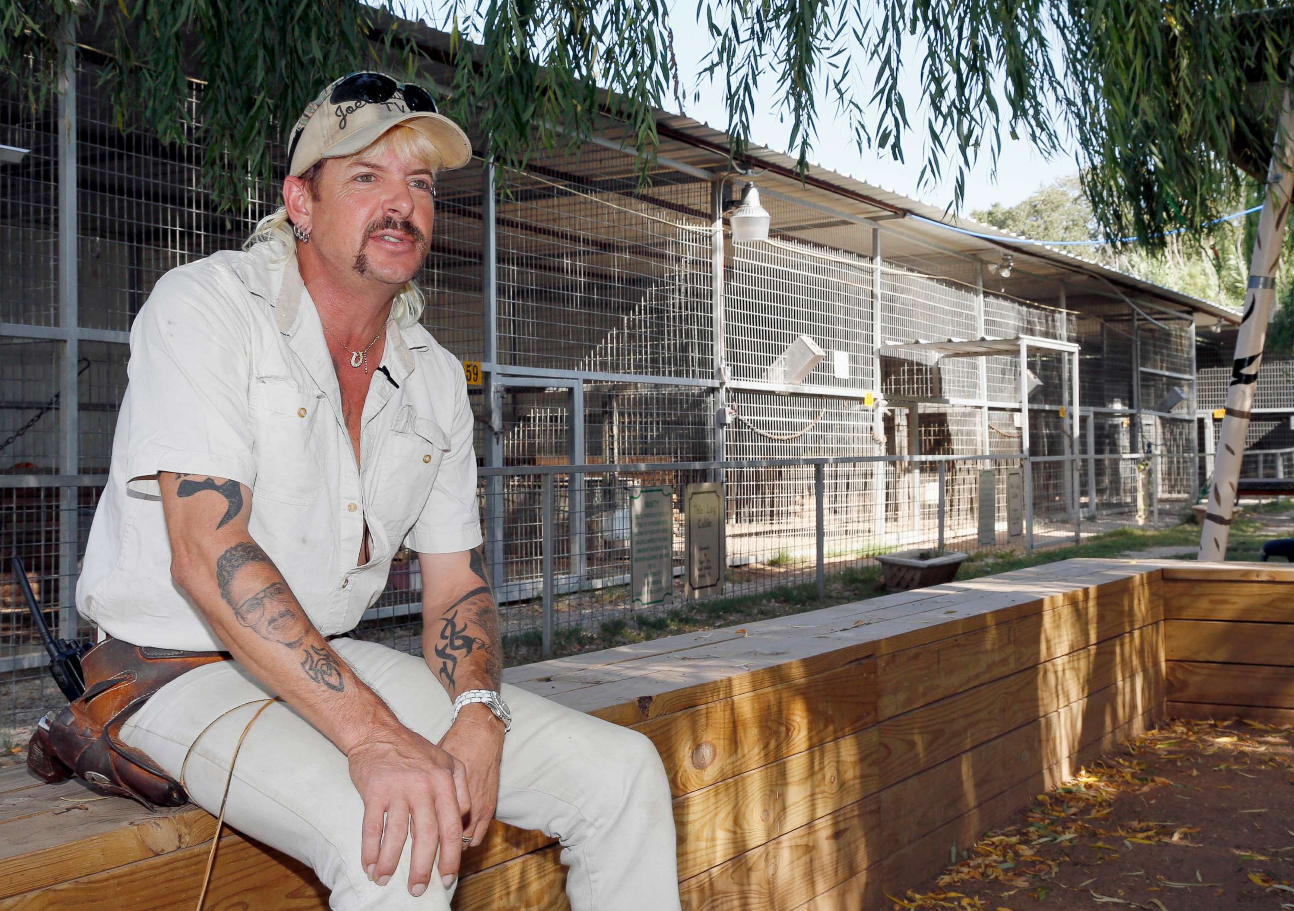 PHOTO: In this Aug. 28, 2013, file photo, Joseph Maldonado, also known as Joe Exotic, answers a question during an interview at the zoo he runs in Wynnewood, Okla.
