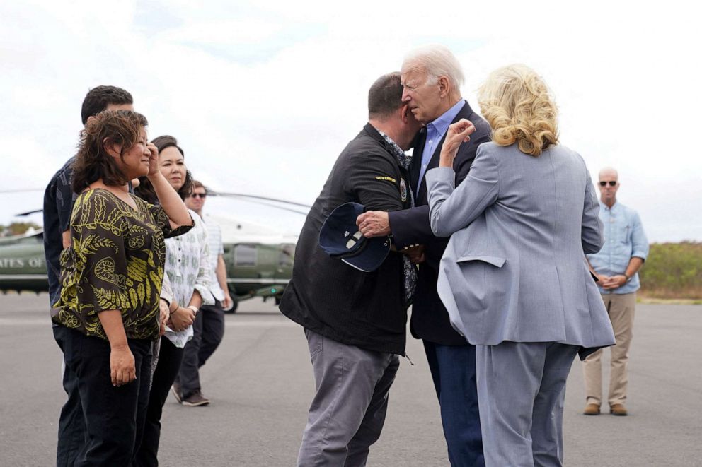 PHOTO: President Joe Biden and first lady Jill Biden arrive at Kahului Airport, Kahului, Hawaii, Aug. 21, 2023.