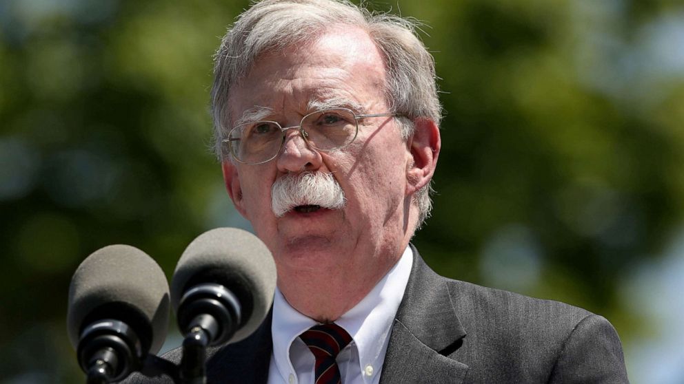 PHOTO: In this file photo, National Security Advisor John Bolton speaks during a graduation ceremony at the U.S. Coast Guard Academy in New London, Conn., on May 22, 2019.