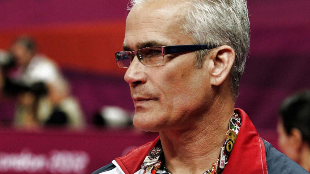 PHOTO: In this July 31, 2012, file photo, John Geddert, coach of the US women's gymnastics team, is shown during the Women's Team Gymnastics competition at the 2012 Olympics in London.