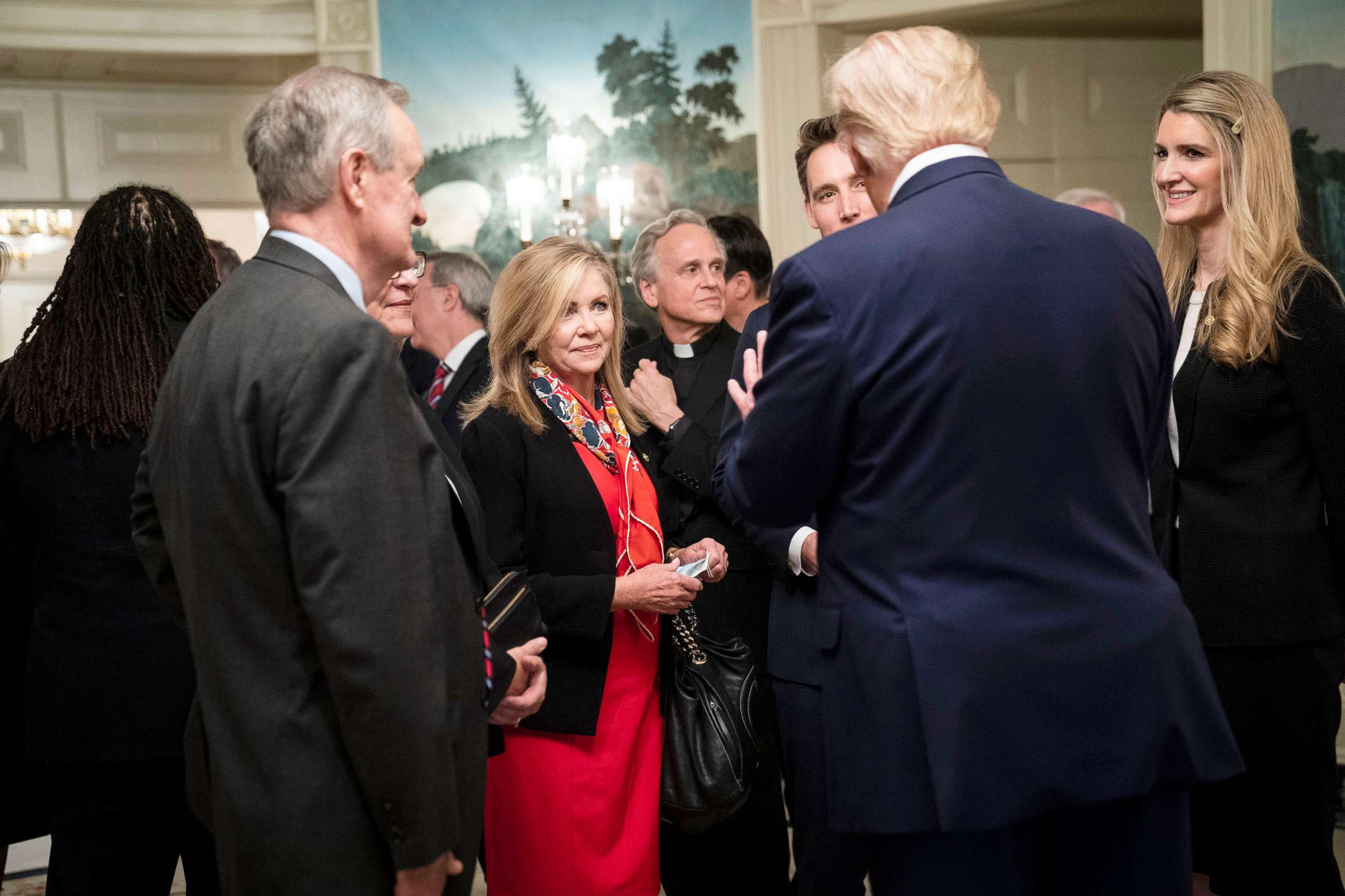 PHOTO: Rev. John Jenkins, the president of the University of Notre Dame, center, attends a reception for Supreme Court nominee Judge Amy Coney Barrett at the White House,Sept. 26, 2020.