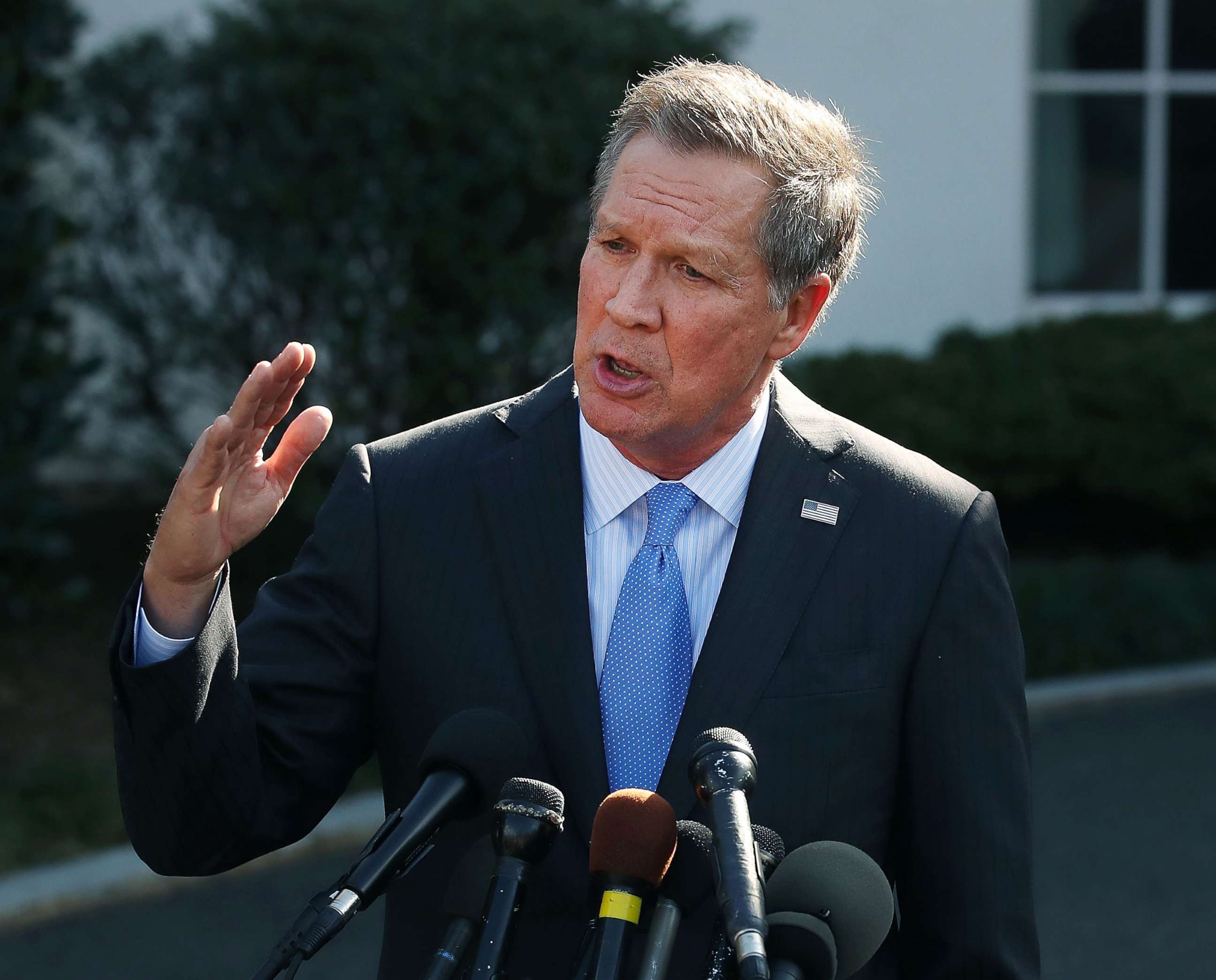 PHOTO: Ohio Governor John Kasich speaks to reporters after a closed meeting with President Donald Trump, Feb. 24, 2017 in Washington, D.C. 