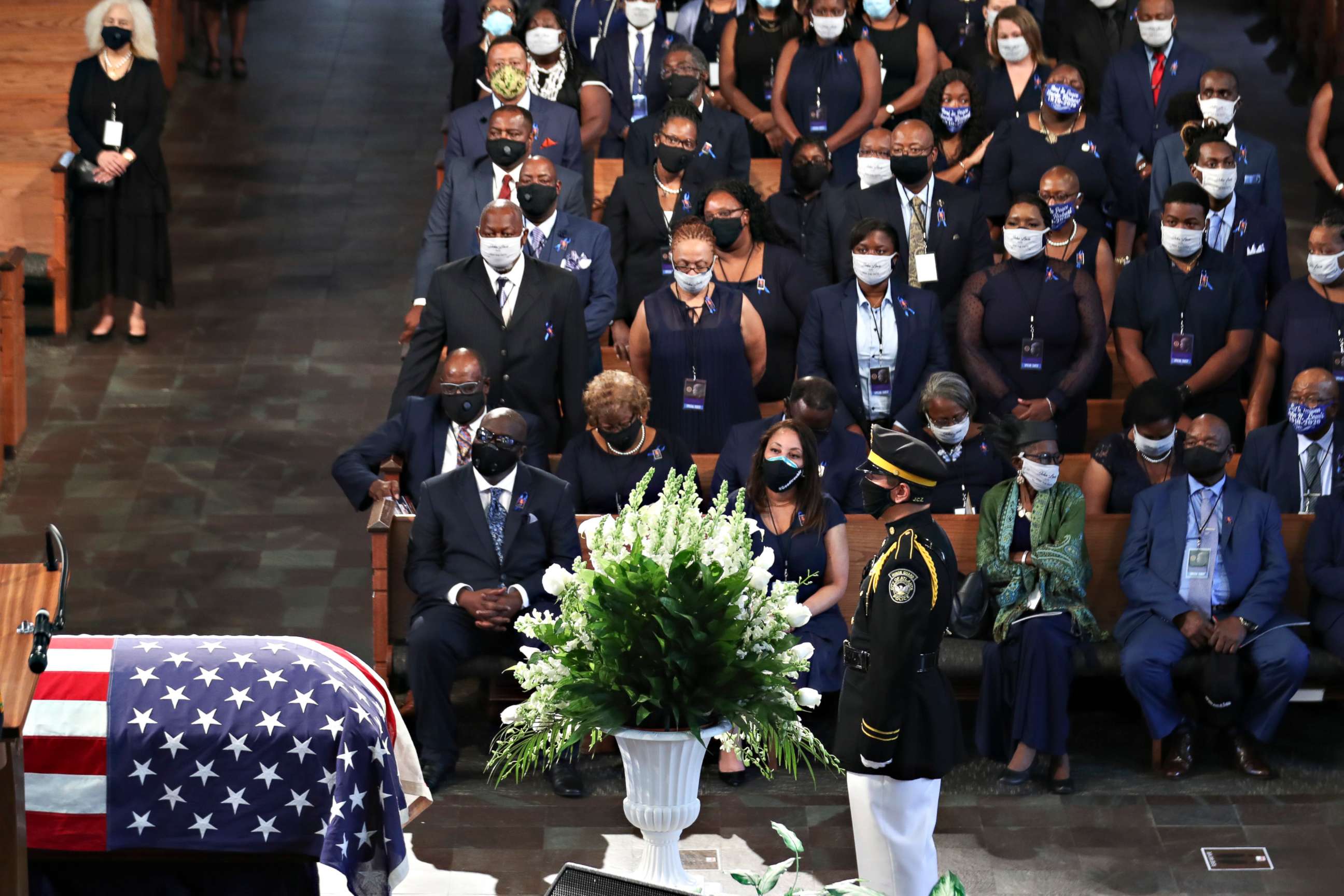 PHOTO: Mourners attend the funeral service for the late Rep. John Lewis at Ebenezer Baptist Church in Atlanta, July 30, 2020.