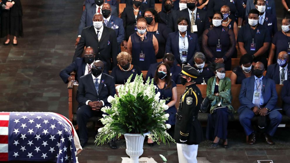 PHOTO: Mourners attend the funeral service for the late Rep. John Lewis at Ebenezer Baptist Church in Atlanta, July 30, 2020.