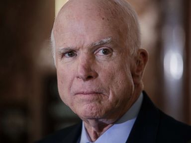 PHOTO: In this Oct. 25, 2017, file photo, John McCain, pauses before speaking to reporters during a meeting of the National Defense Authorization Act conferees, on Capitol Hill in Washington.