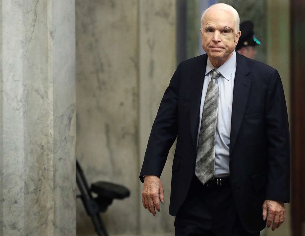 PHOTO: Sen. John McCain (R-AZ) returns to the U.S. Senate, July 25, 2017, in Washington, DC.