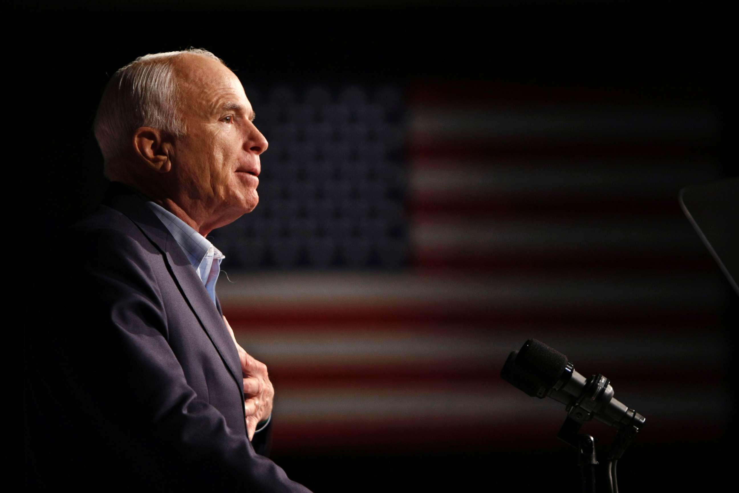 PHOTO: Sen. John McCain addresses a rally in Davenport, Iowa during his campaign for president, Oct. 11, 2008. 