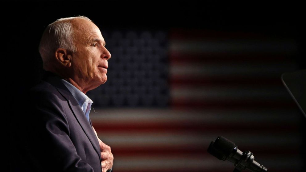 PHOTO: Sen. John McCain addresses a rally in Davenport, Iowa during his campaign for president, Oct. 11, 2008. 