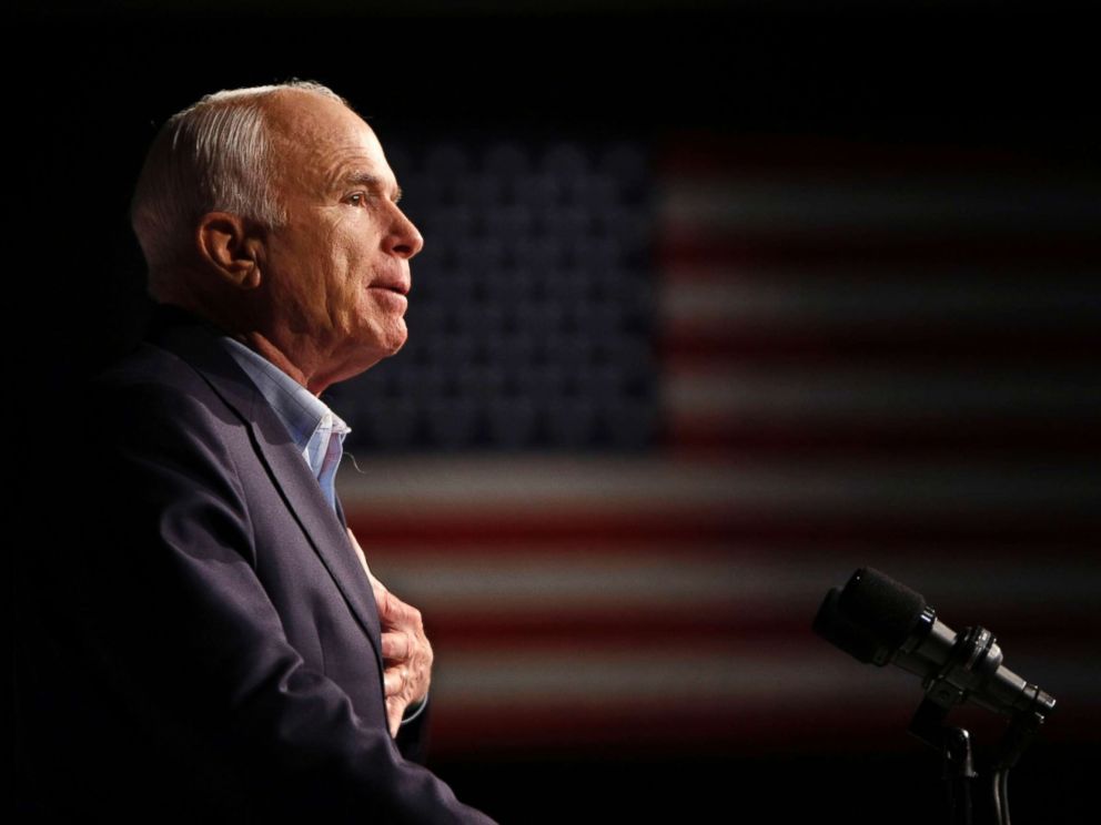 PHOTO: Sen. John McCain addresses a rally in Davenport, Iowa during his campaign for president, Oct. 11, 2008. 