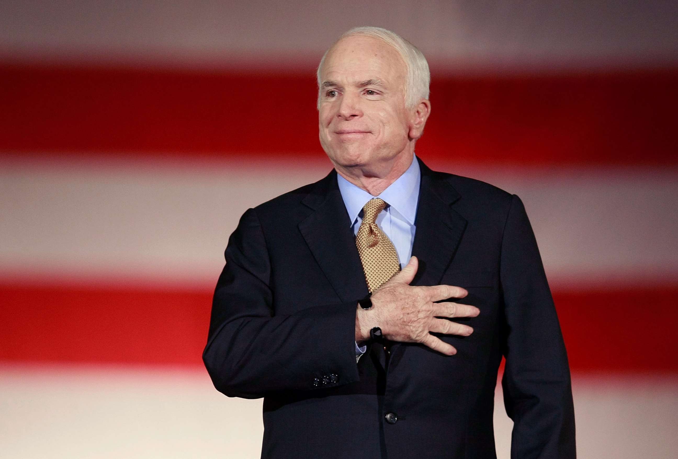 PHOTO: Republican presidential nominee and Sen. John McCain concedes victory on stage during the election night rally, Nov. 4, 2008 in Phoenix, Ariz.