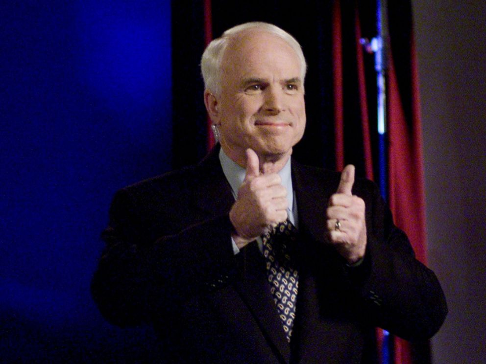 Republican presidential hopeful John Mc Cain participates candidates debate via satellite from St. Louis