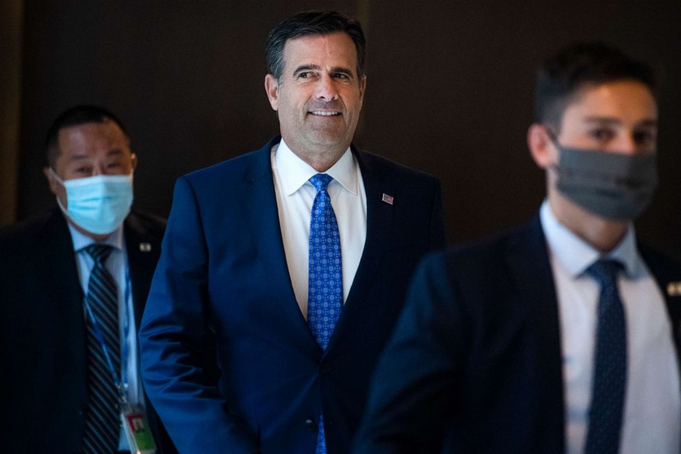 PHOTO: In this July 1, 2020, file photo, Director of National Intelligence John Ratcliffe arrives for a briefing with the Senate Select Intelligence Committee at the Capitol in Washington.