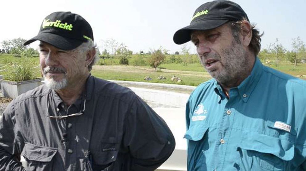 PHOTO: In this July 2014 image from video, the Verruckt water slide designers, John Schooley, left, and Schlitterbahn co-owner Jeffrey Henry, speak about the challenges of opening the 17-story tall attraction prior to it's operation in Kansas City, Kan.