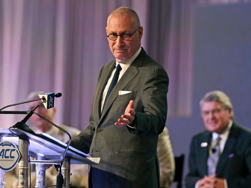PHOTO: In this July 21, 2016 file photo, ESPN president John Skipper gestures as he talks about the new ACC/ESPN Network during a news conference at the Atlantic Coast Conference Football Kickoff in Charlotte, N.C.