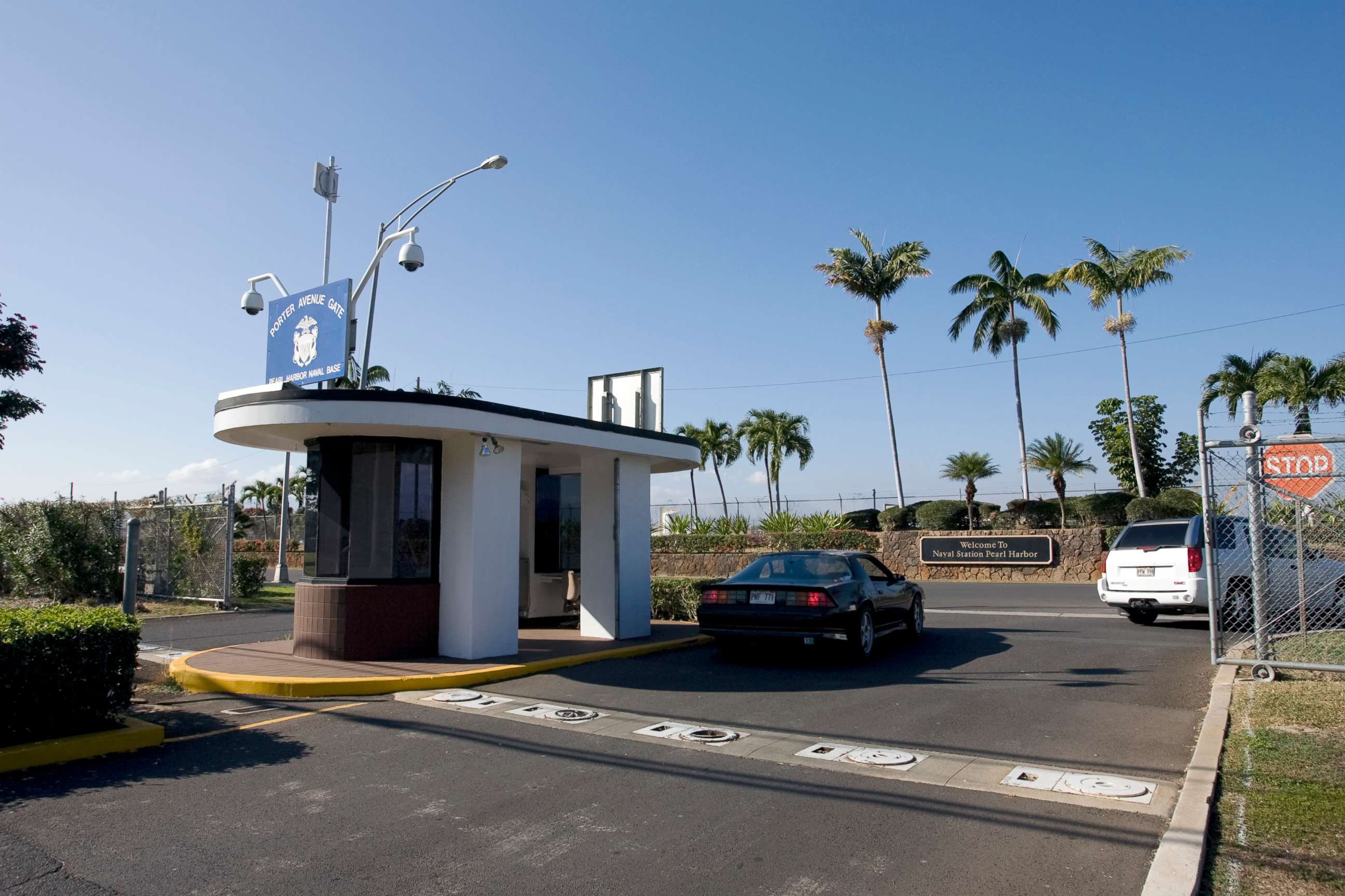 PHOTO: Porter Avenue Gate as seen here from the Hickam Air Force Base side marks the boundary between Hickam Air Force Base and Naval Station Pearl Harbor in Honolulu, Jan. 25, 2010.