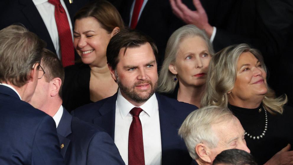 PHOTO: Vice President-elect J.D. Vance arrives for a joint session of Congress to certify the results of the 2024 Presidential election, inside the House Chamber at the Capitol, Jan. 6, 2025, in Washington.