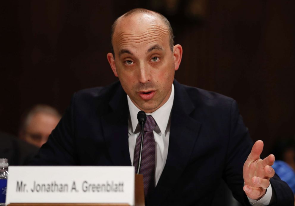 PHOTO: Jonathan Greenblatt, CEO And National Director of the Anti-Defamation League testifies on Capitol Hill in Washington, D.C., May 2, 2017, before a Senate Judiciary Committee hearing on responses to the increase in religious hate crimes.