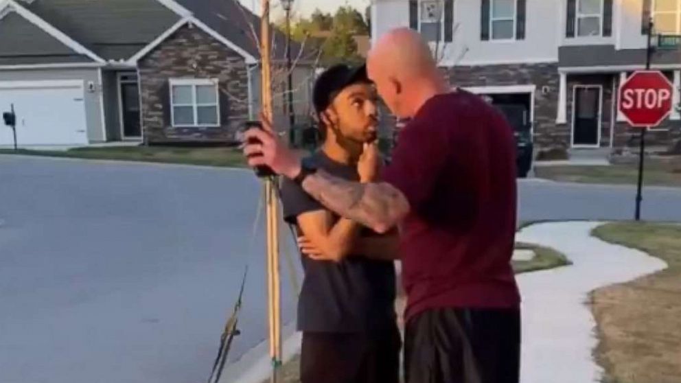 PHOTO: Jonathan Pentland, a U.S. Army soldier assigned to Fort Jackson, S.C., pictured in video that went viral after the incident, has been charged with third-degree assault and battery for harassing a Black man near his home. 