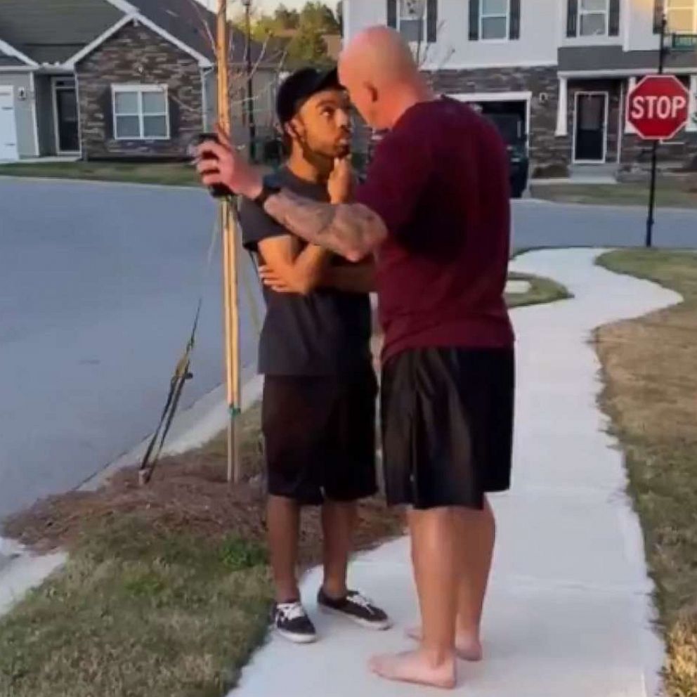 PHOTO: Jonathan Pentland, a U.S. Army soldier assigned to Fort Jackson, S.C., pictured in video that went viral after the incident, has been charged with third-degree assault and battery for harassing a Black man near his home. 